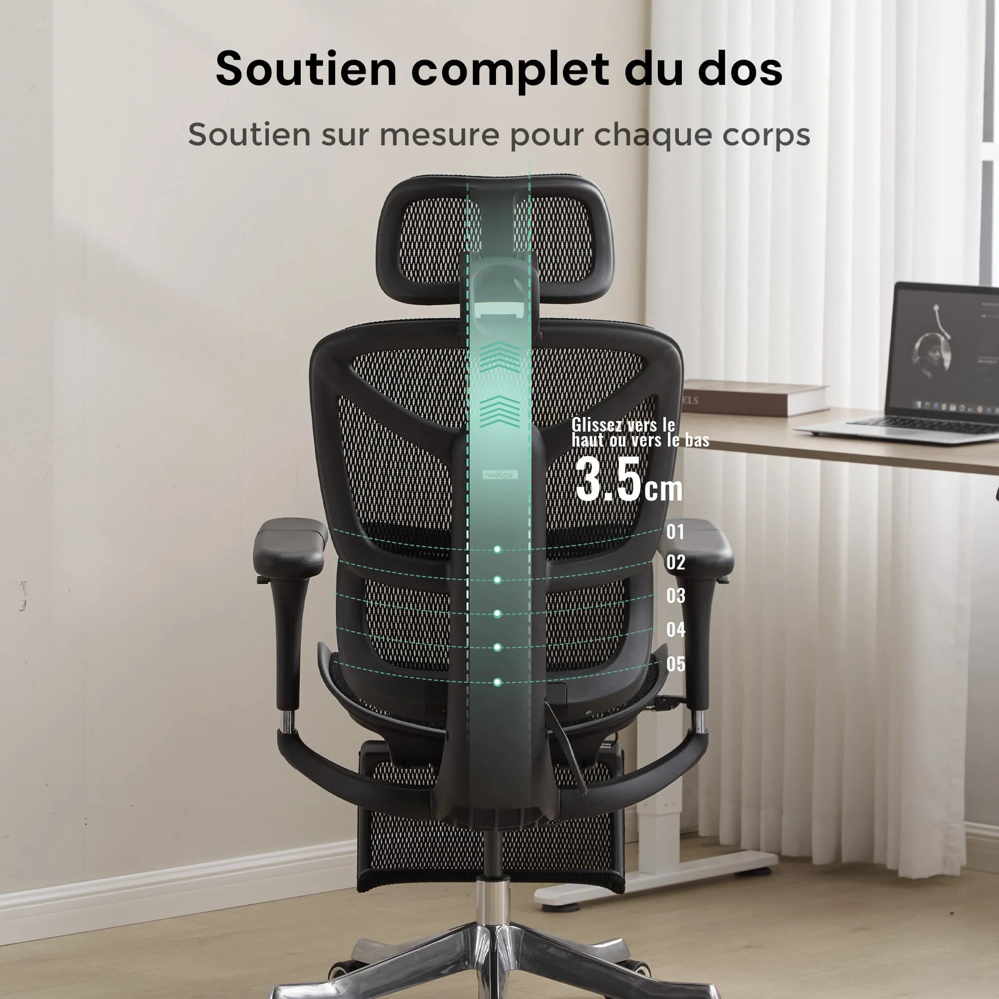 S9 Pro Chaise de bureau ergonomique avec réglage One-Touch
