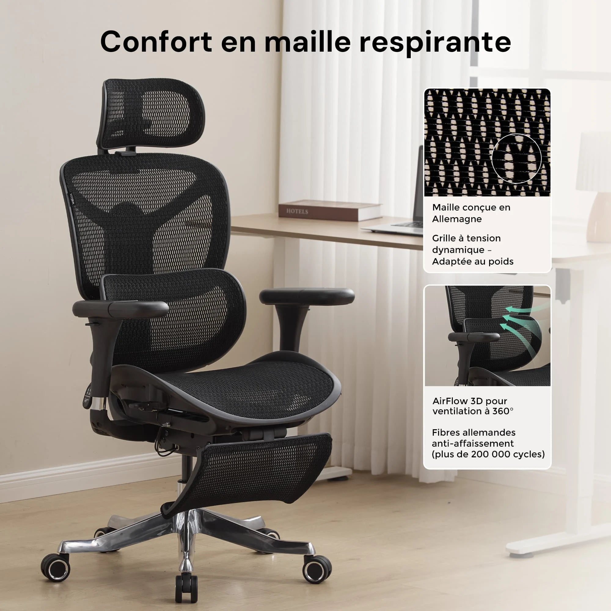 S9 Pro Chaise de bureau ergonomique avec réglage One-Touch