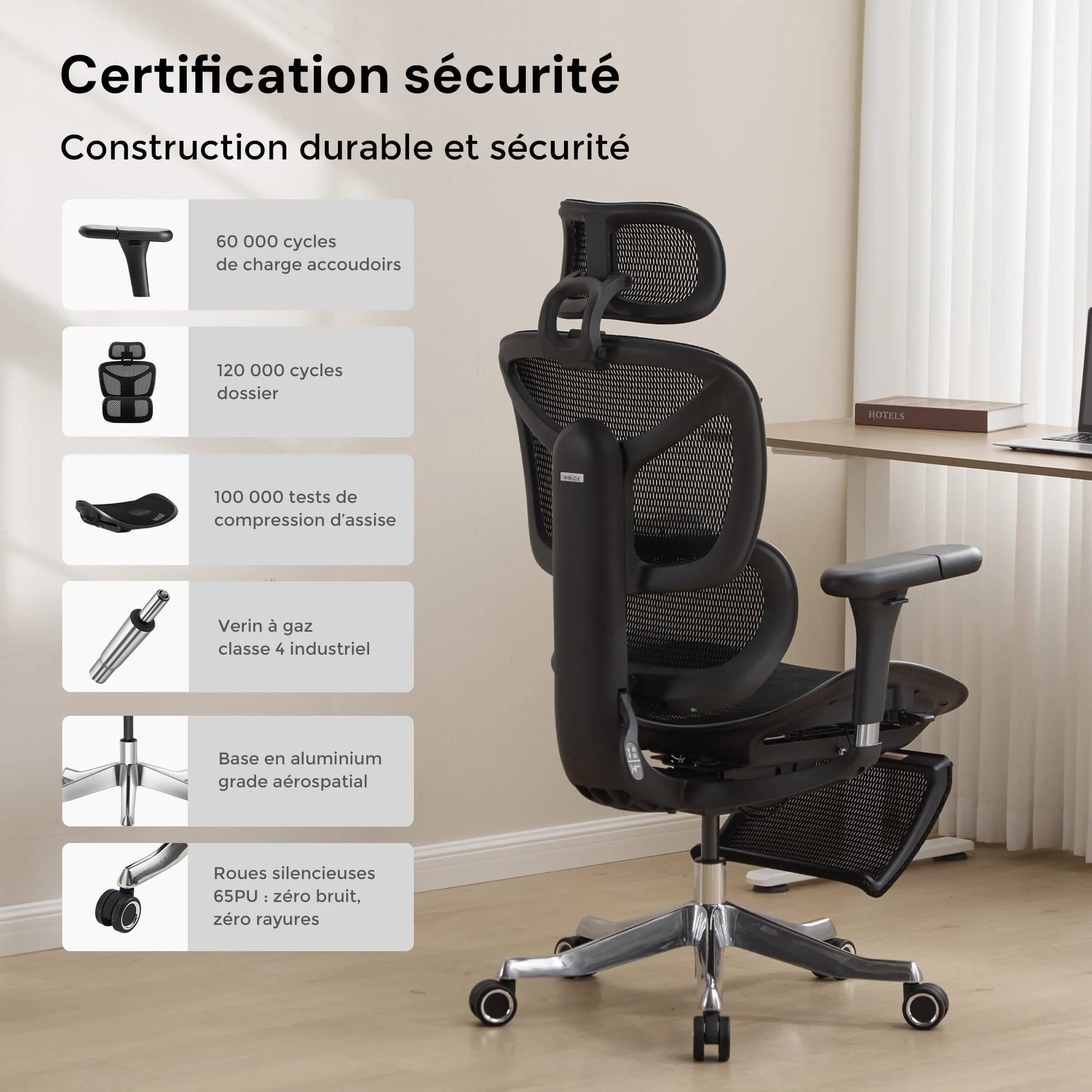 S9 Pro Chaise de bureau ergonomique avec réglage One-Touch