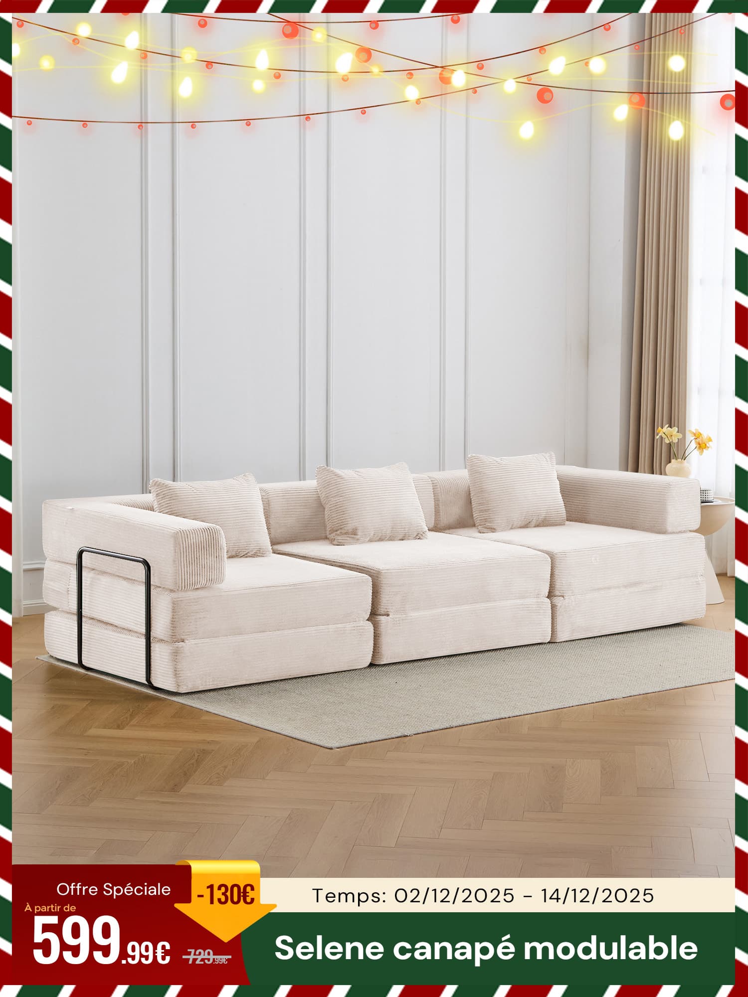 Atlas Canapé modulable 3 places au design compact