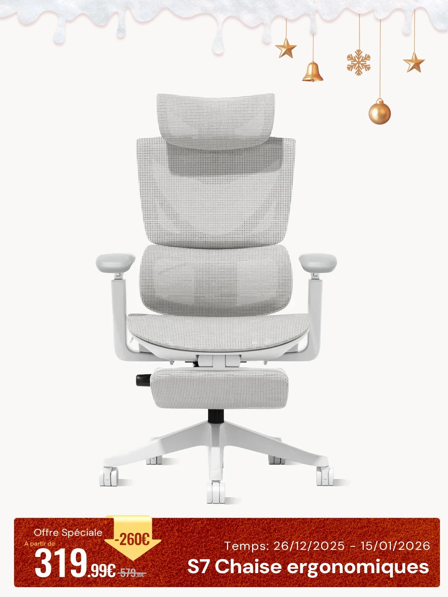 S7 Chaise de bureau ergonomique avec réglage à trois boutons