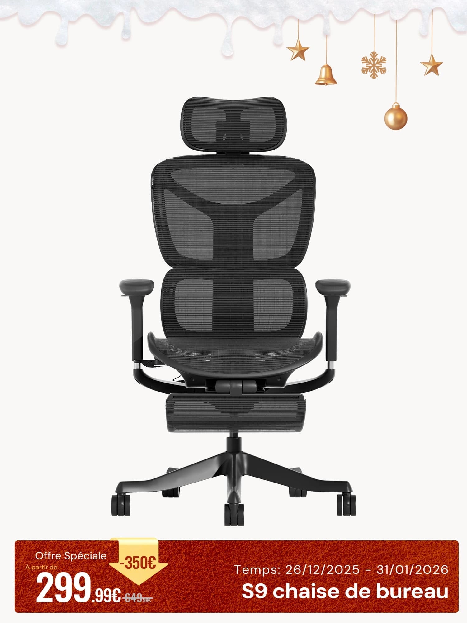 S9 Basic Chaise de bureau ergonomique avec réglage One-Touch