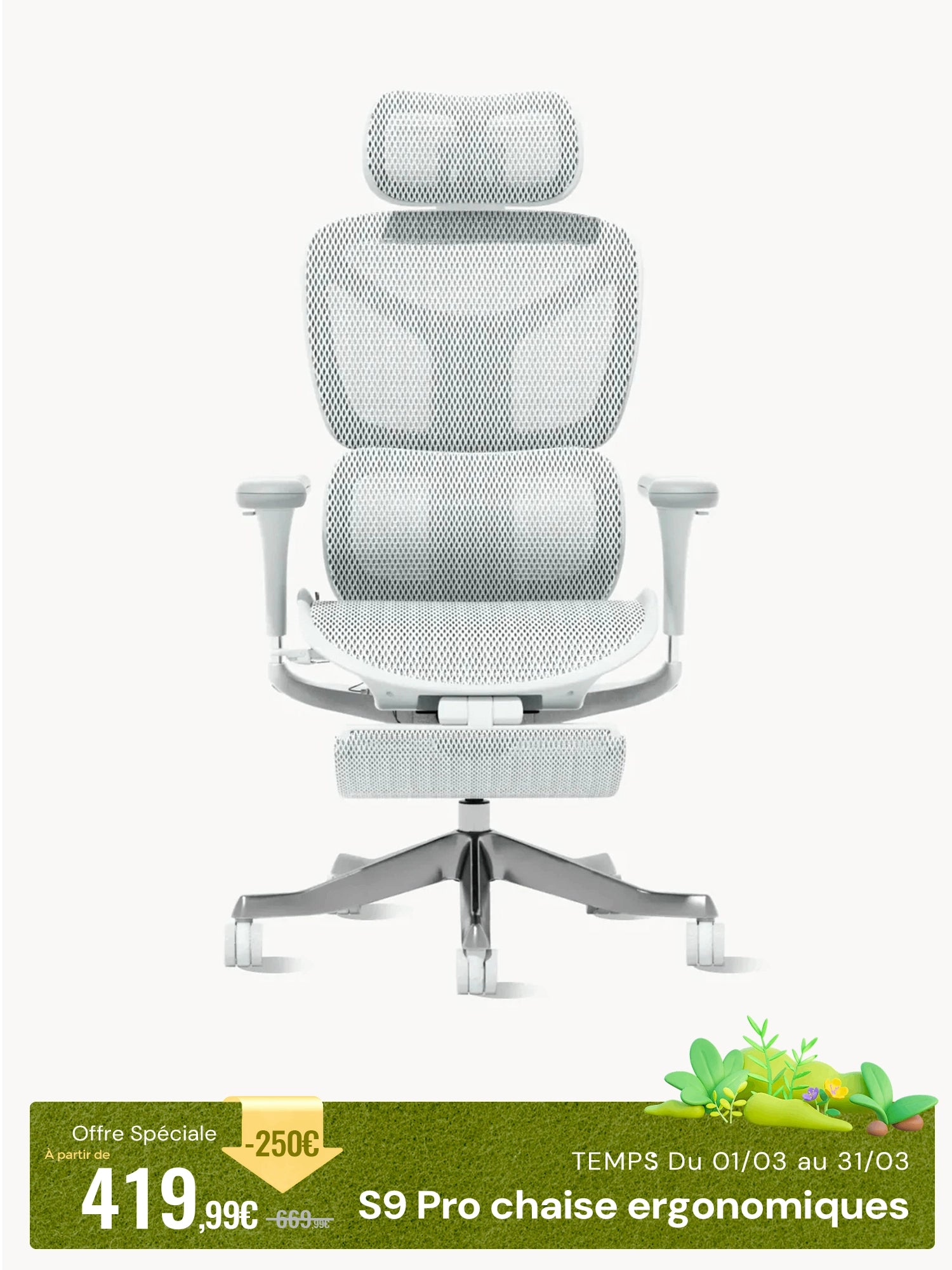 S9 Pro Chaise de bureau ergonomique avec réglage One-Touch