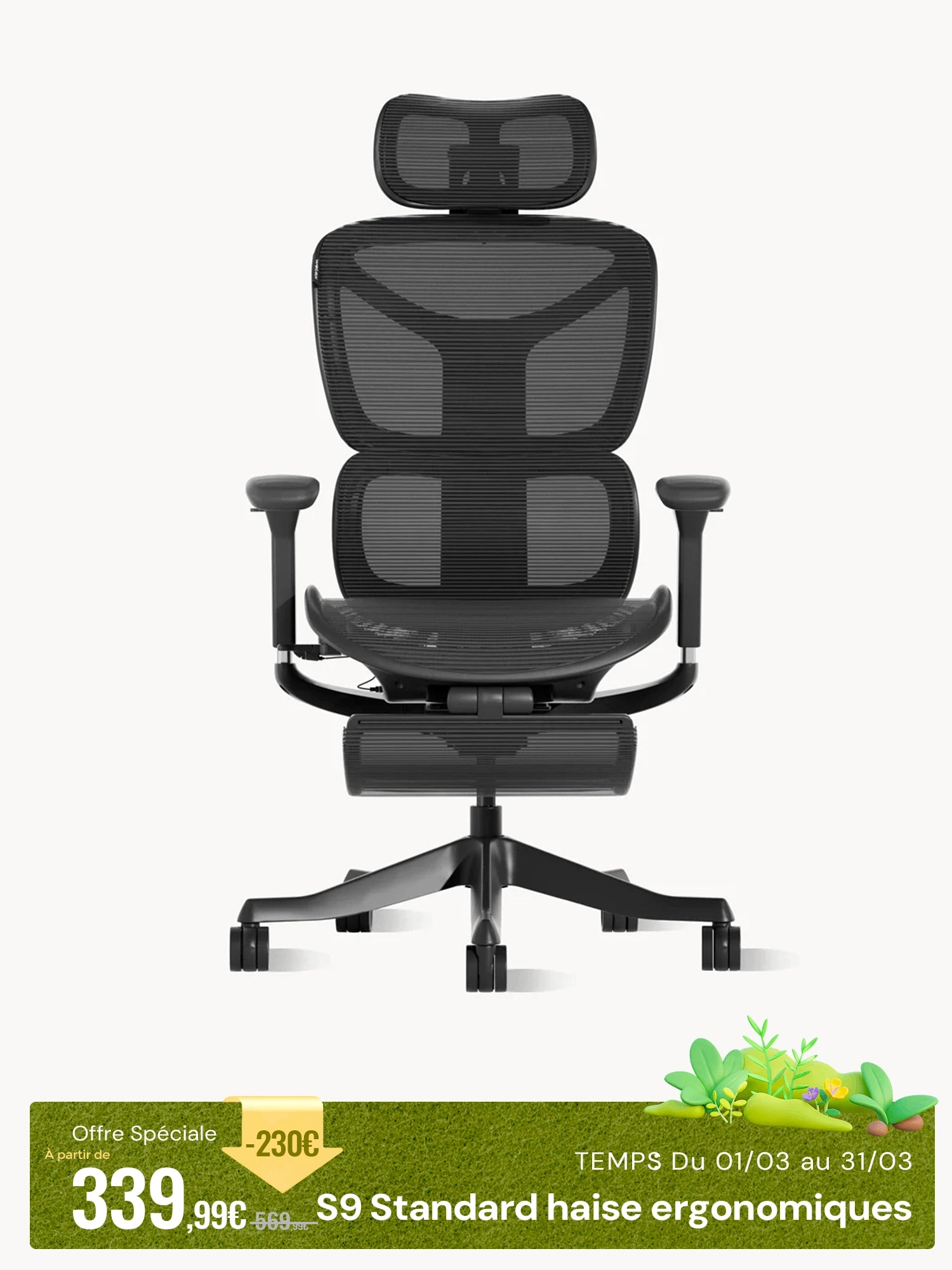 S9 Standard Chaise de bureau ergonomique avec réglage One-Touch