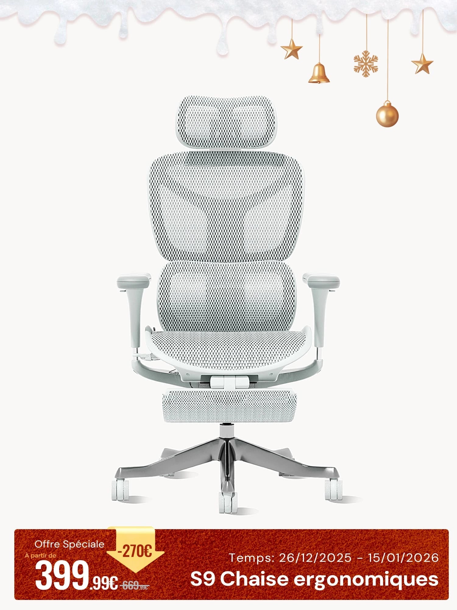 S9 Pro Chaise de bureau ergonomique avec réglage One-Touch