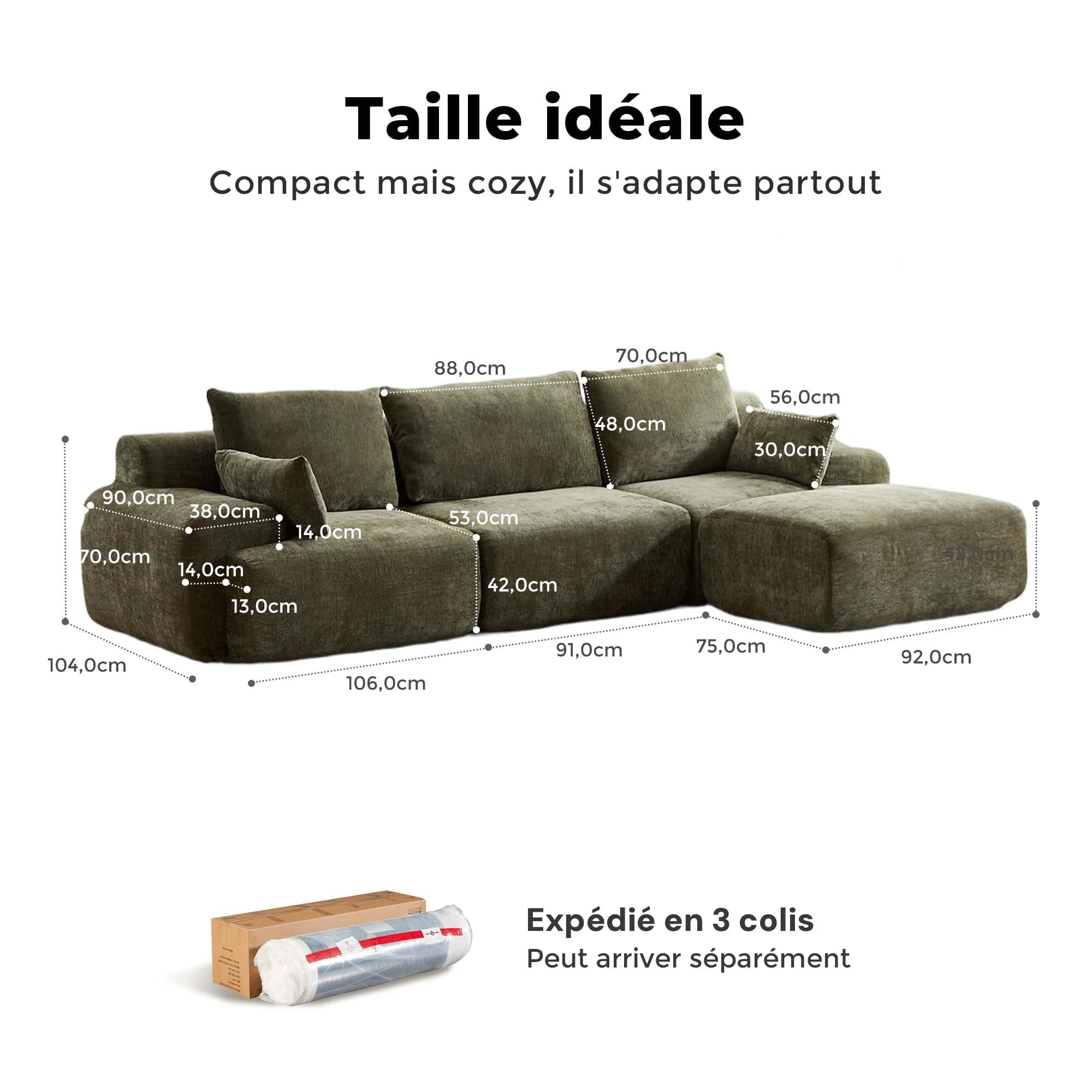 Zeus Canapé Sectionnel Compressé avec Pouf