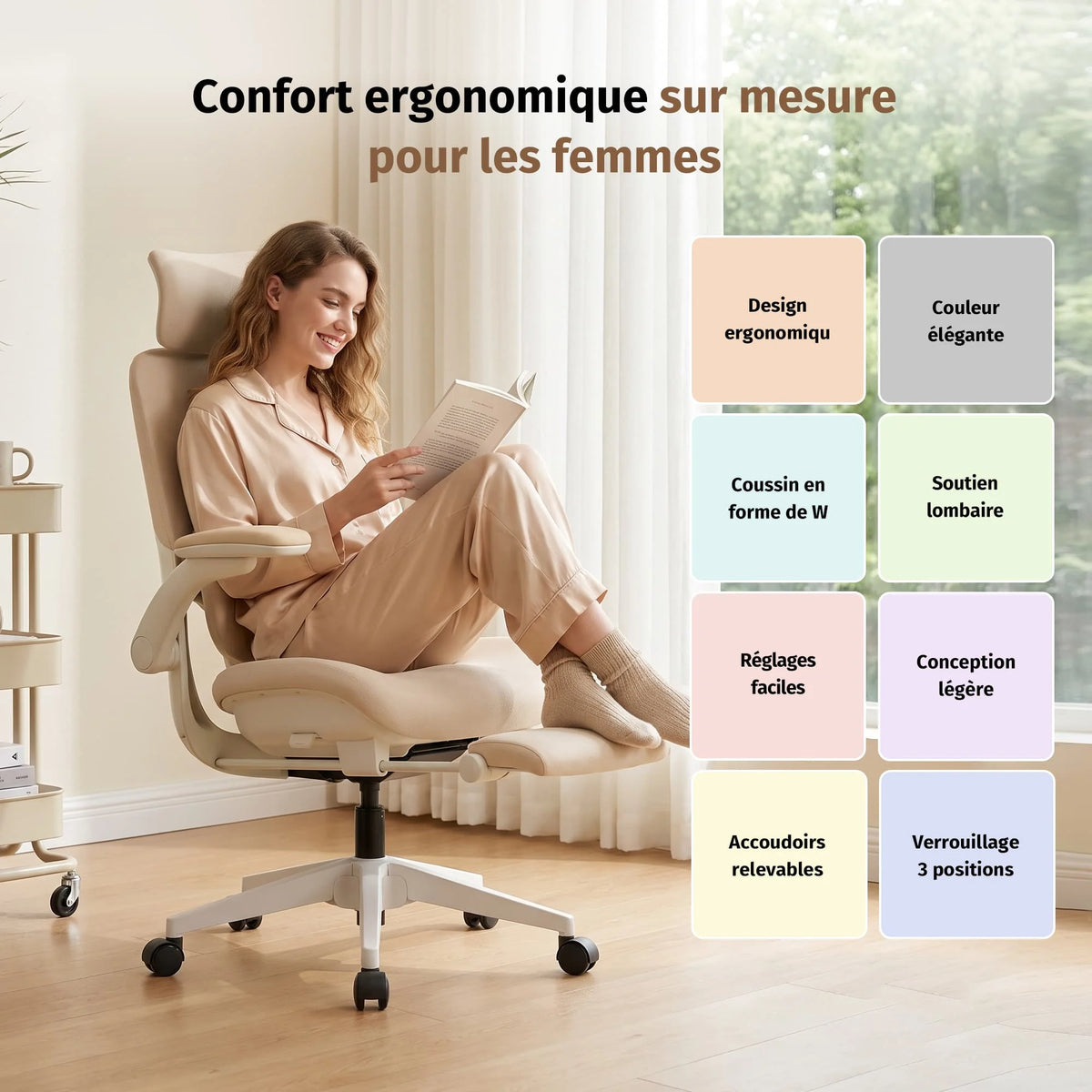 Welax S4 Pro – Chaise de bureau ergonomique avec dossier pliable