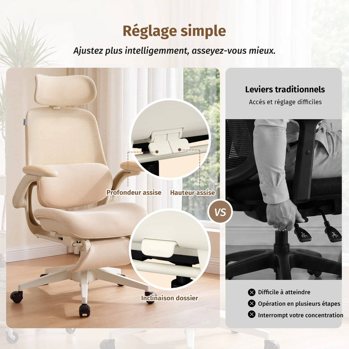 Welax S4 Pro – Chaise de bureau ergonomique avec dossier pliable