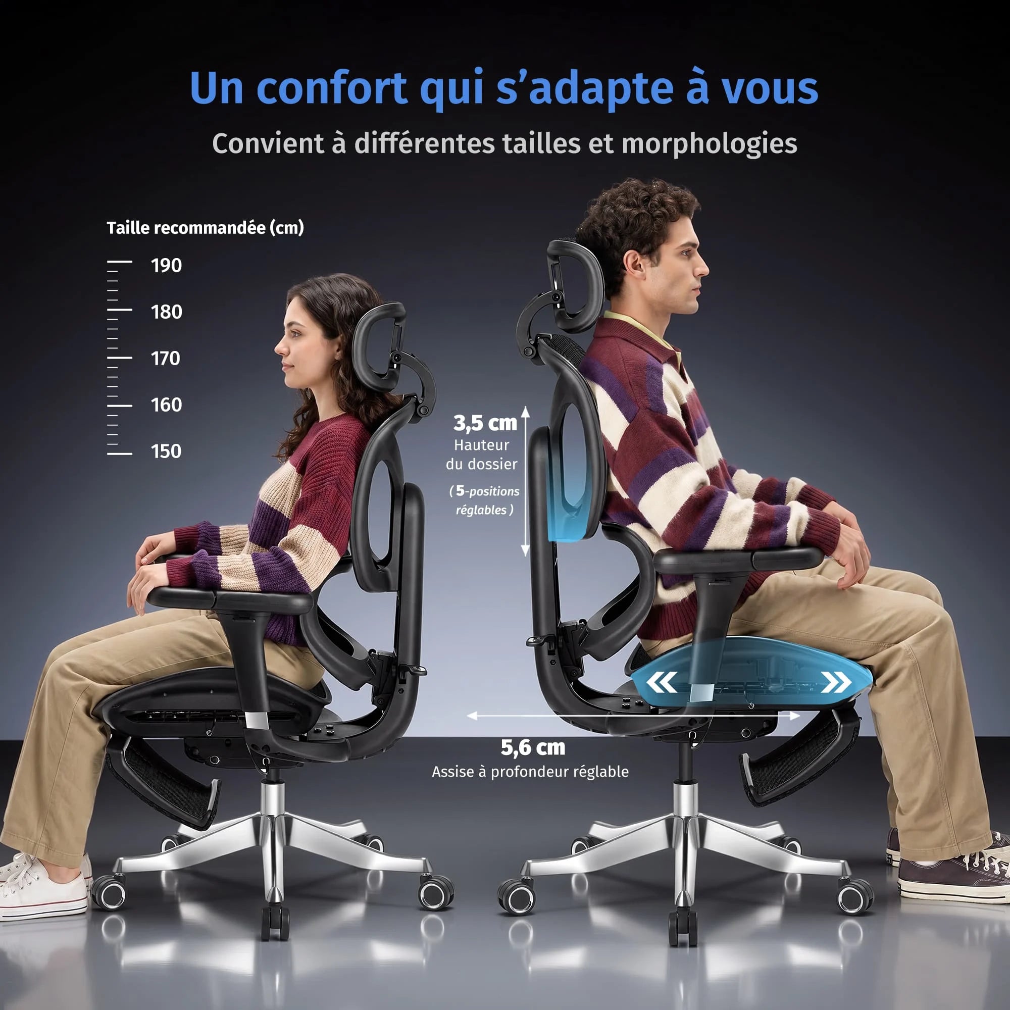S9 Pro Chaise de bureau ergonomique avec réglage One-Touch