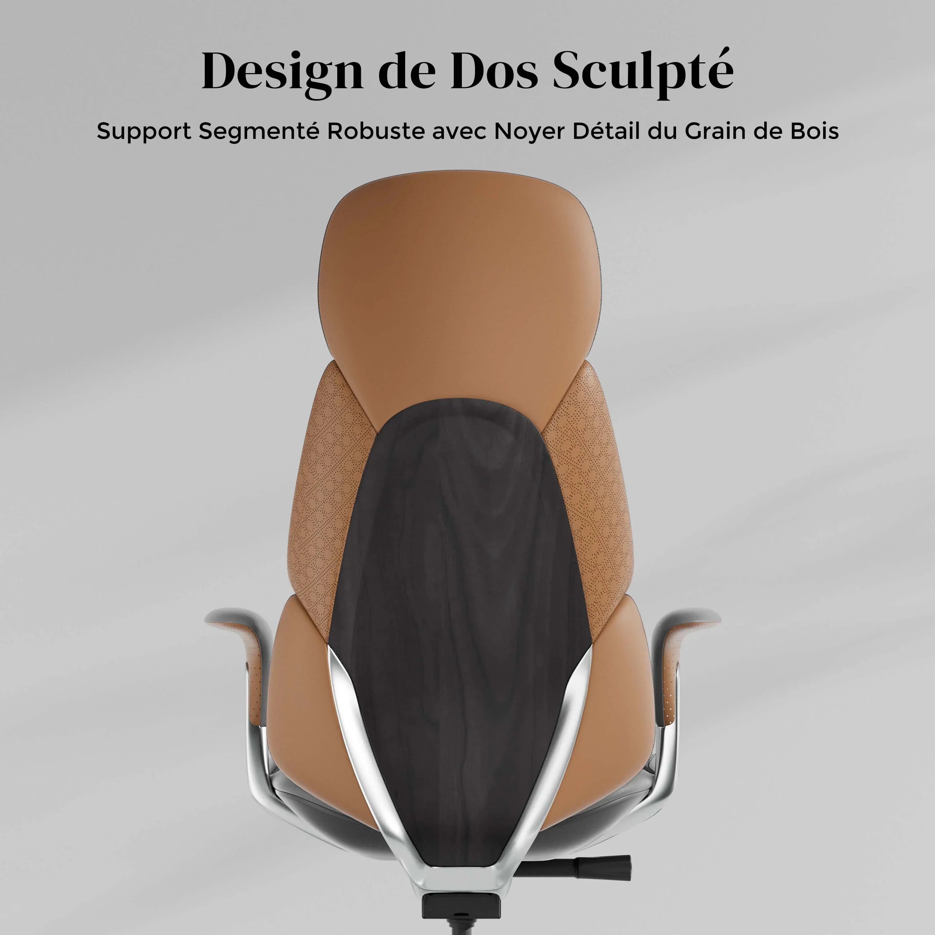 Chaise en cuir marron et noir, dossier rembourré, appuie-tête arrondi, base chromée