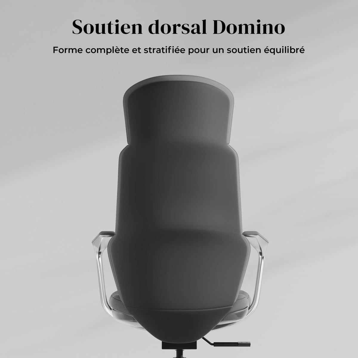 Chaise de bureau noire, dossier haut avec soutien lombaire intégré et accoudoirs métalliques