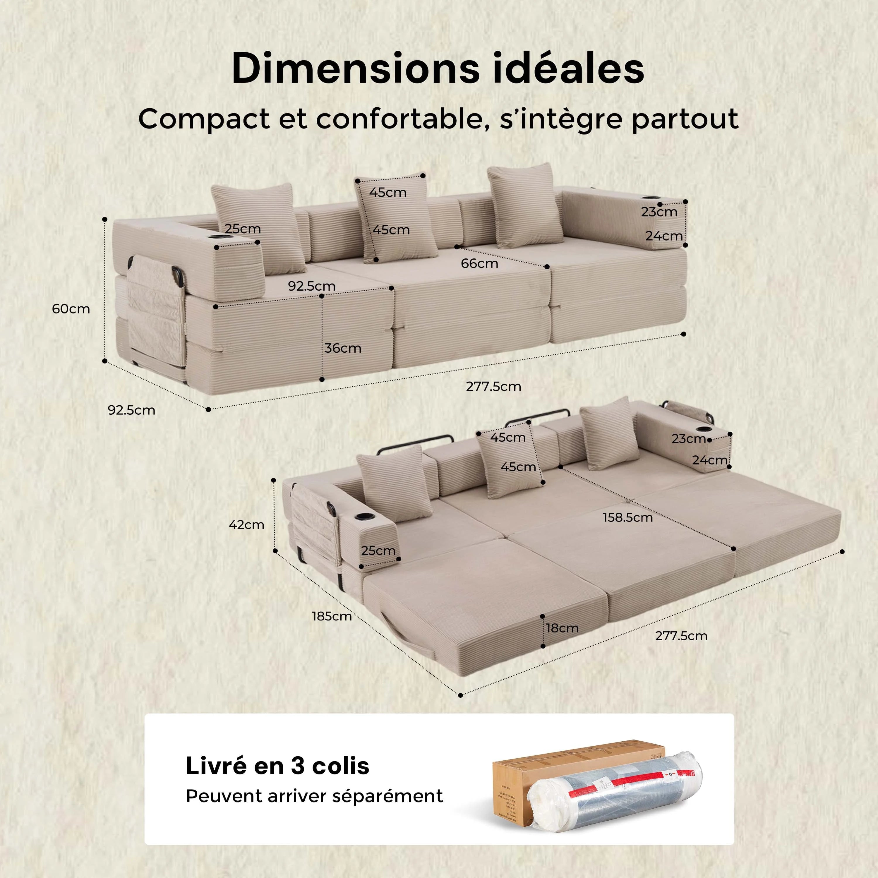 Atlas Canapé Modulable Compressé Trois Places
