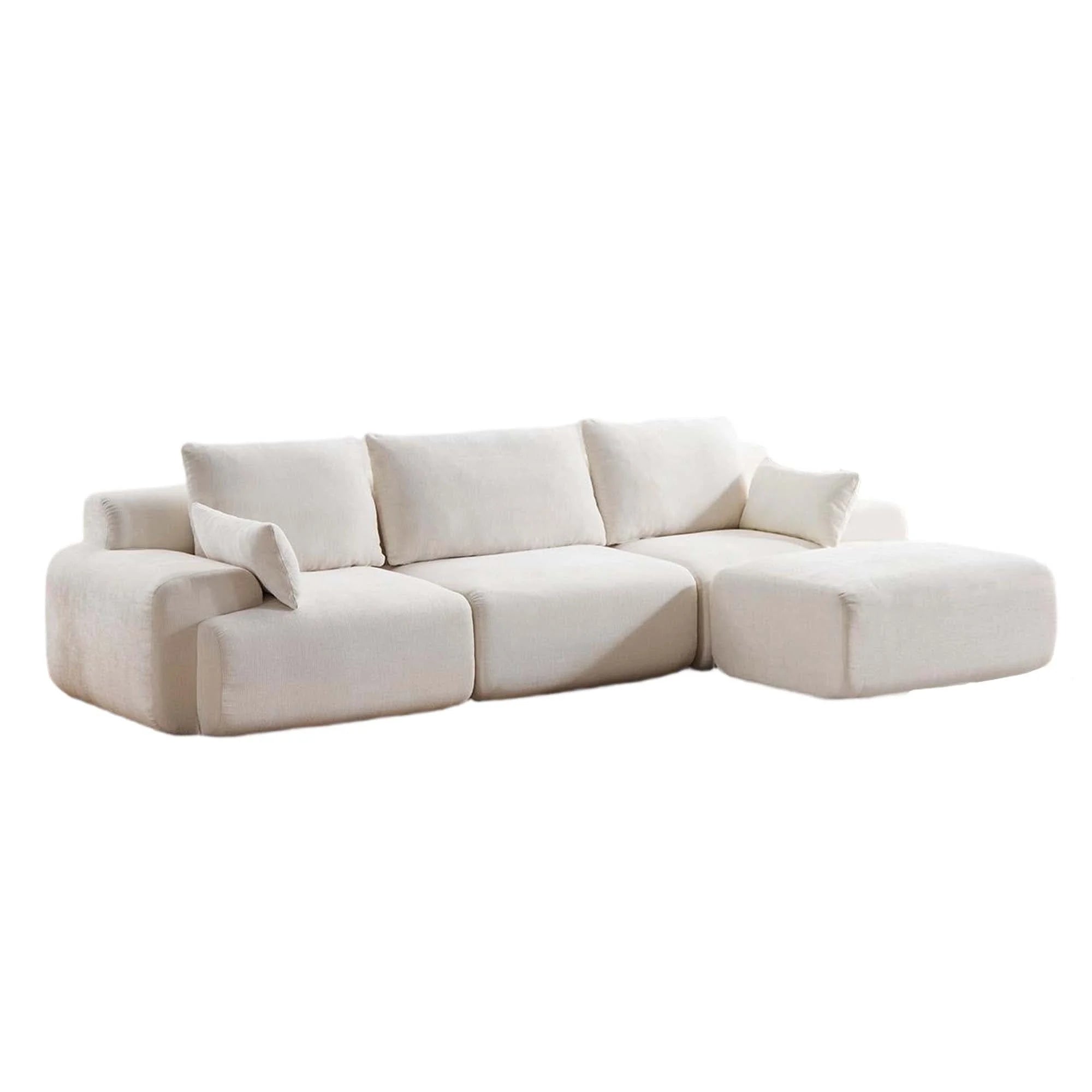 Canapé modulable en velours côtelé blanc, assises et dossiers rembourrés