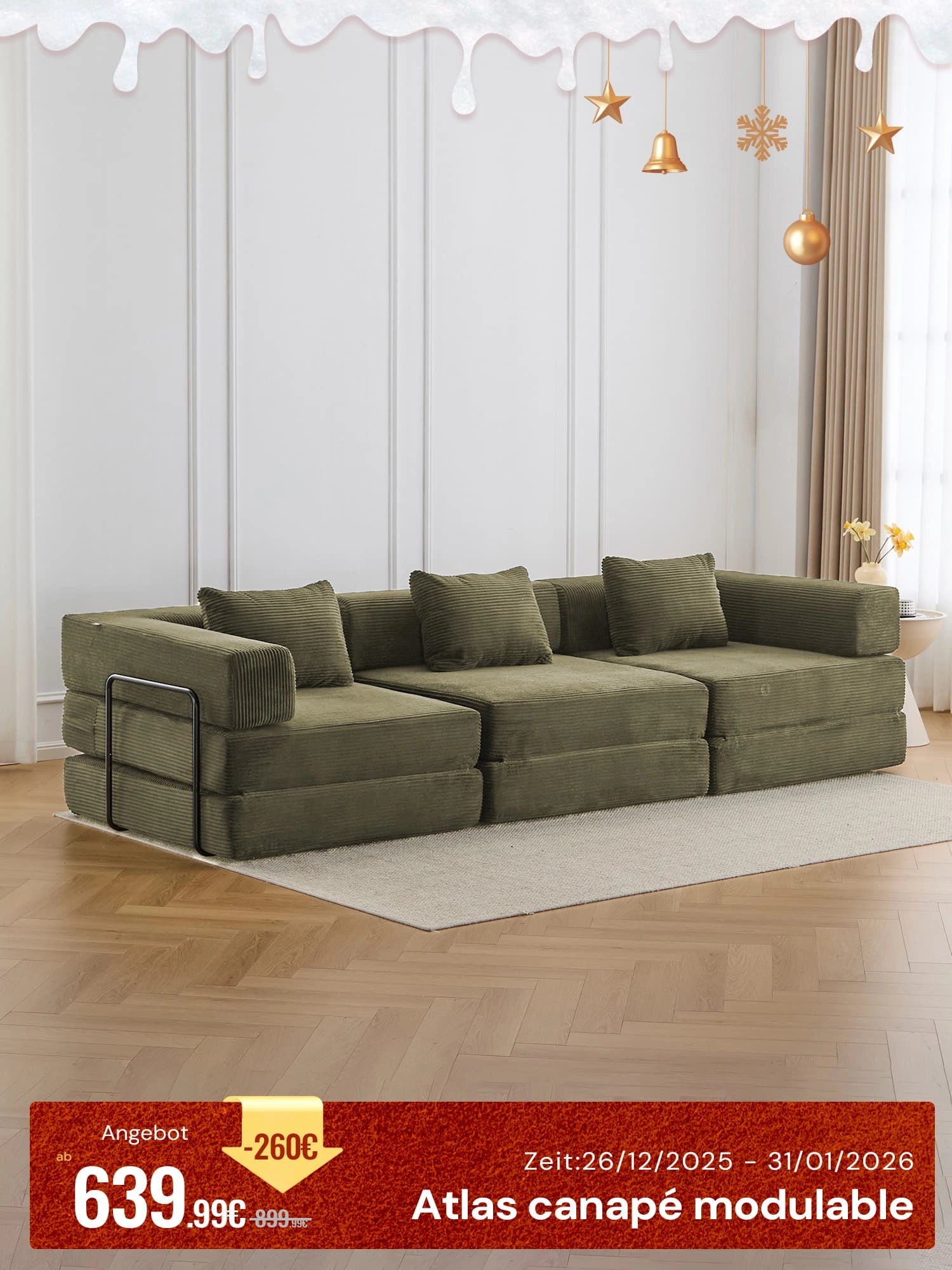 Atlas Canapé modulable 3 places au design compact