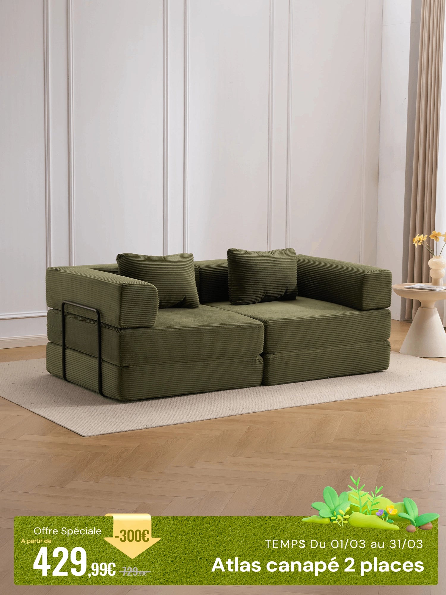 Atlas Canapé Modulable Compressé Deux Places