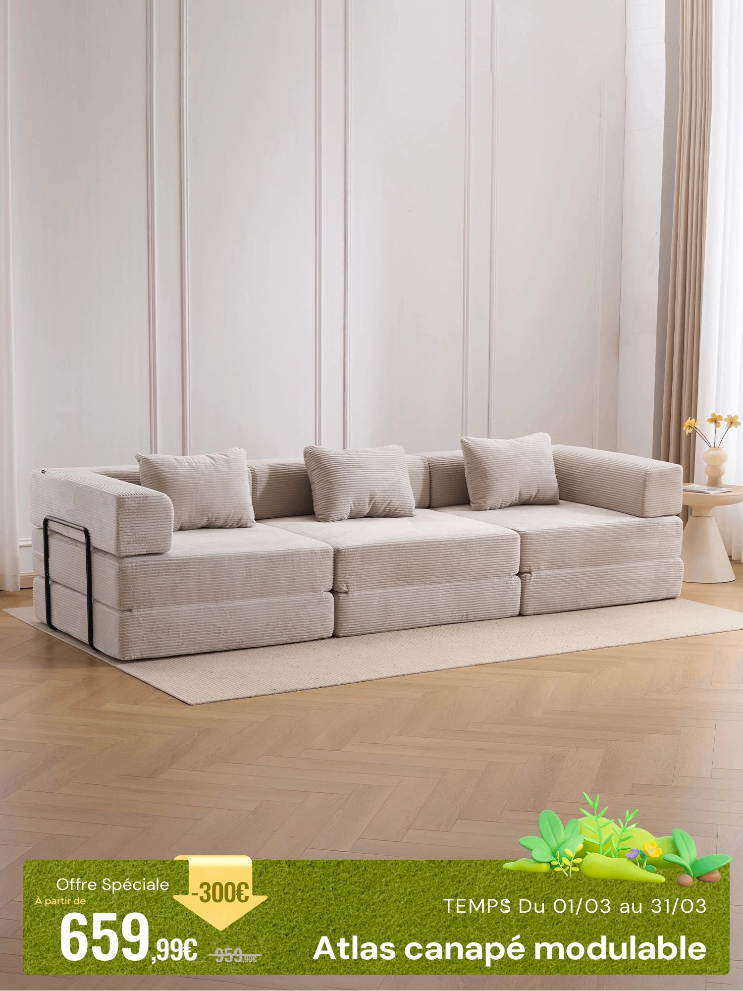 Atlas Canapé Modulable Compressé Trois Places
