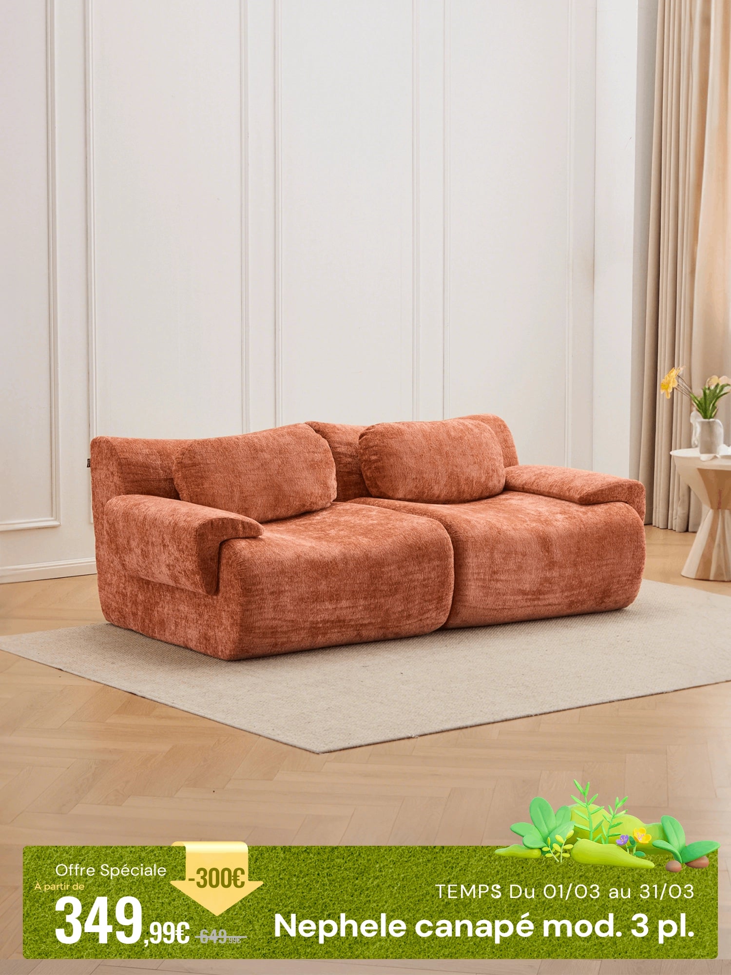 Nephele Canapé Sectionnel Compressé à Forme Ondulée - 2 Places