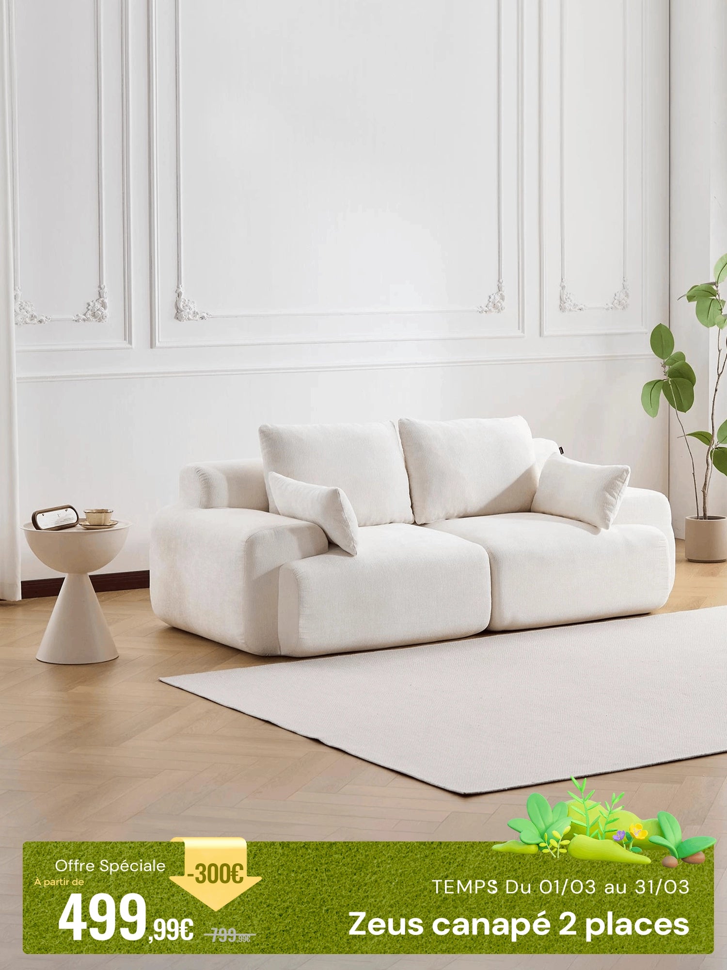 Zeus Canapé Sectionnel Compressé 2 Places