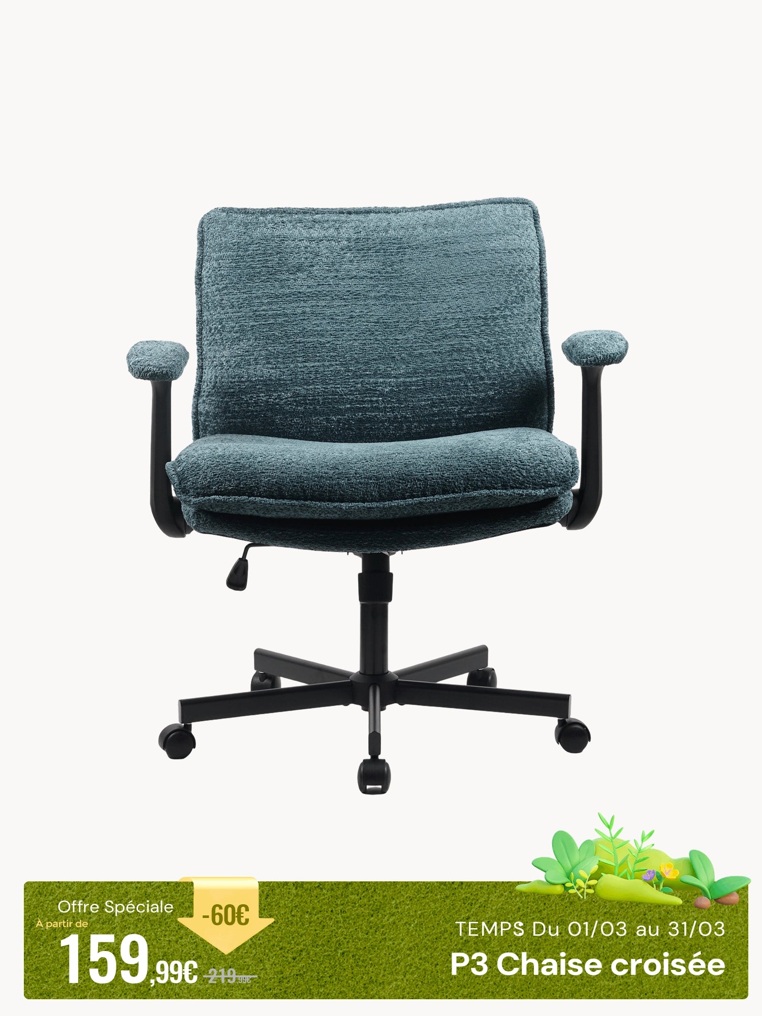 P3 Chaise croisée avec accoudoirs réglables