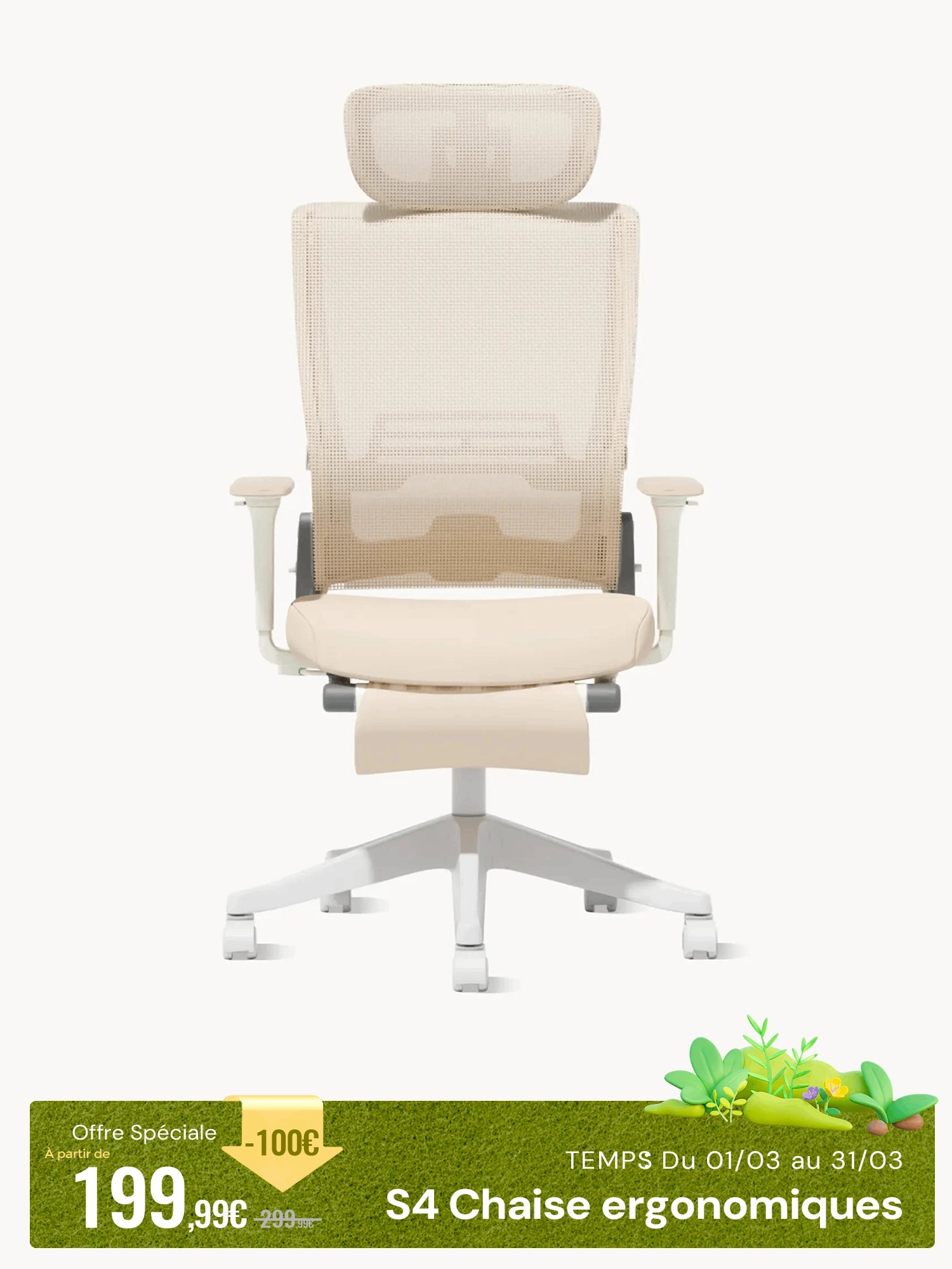 S4 Chaise de bureau ergonomique avec dossier rabattable