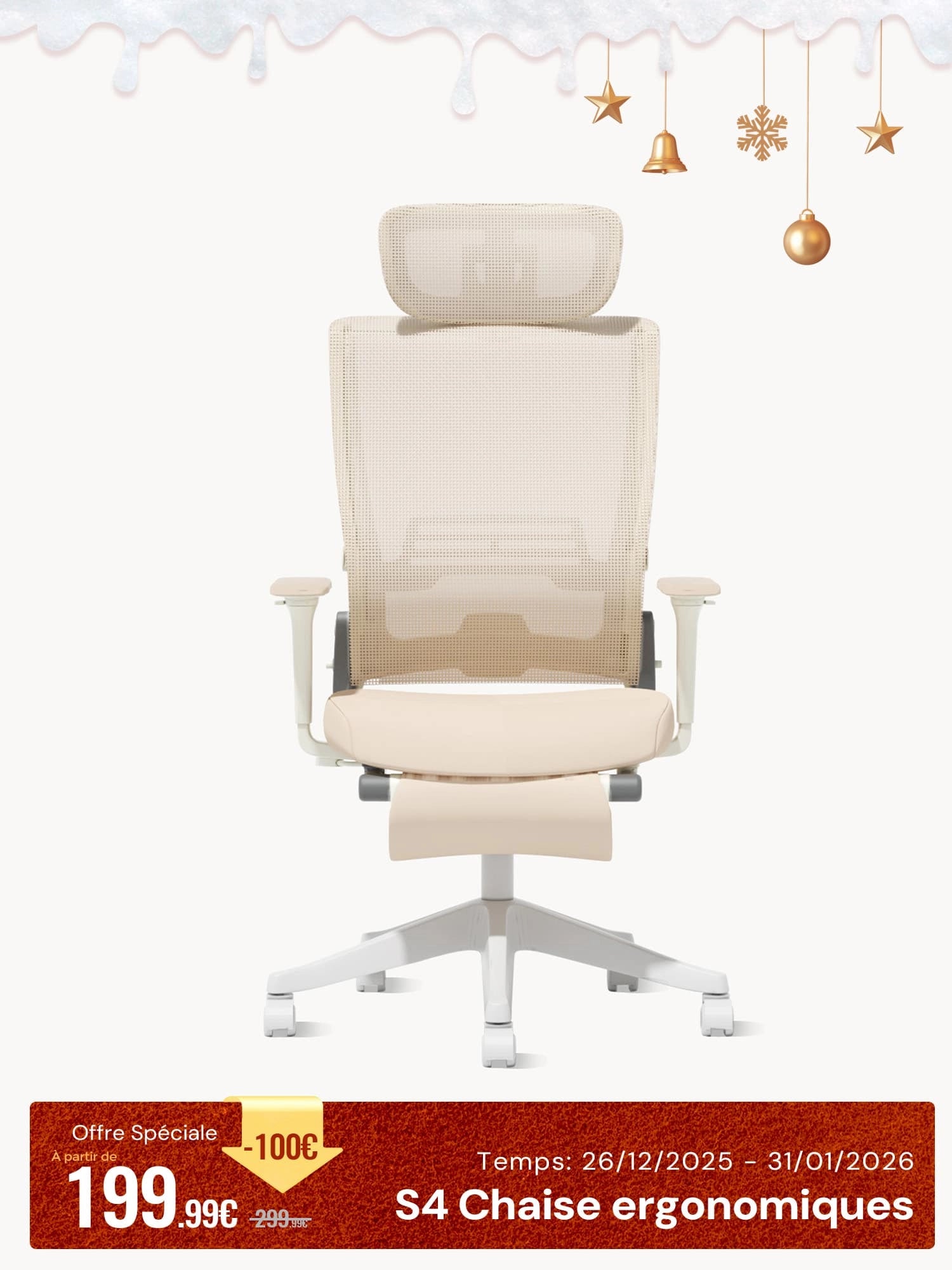 S4 Chaise de bureau ergonomique avec dossier rabattable