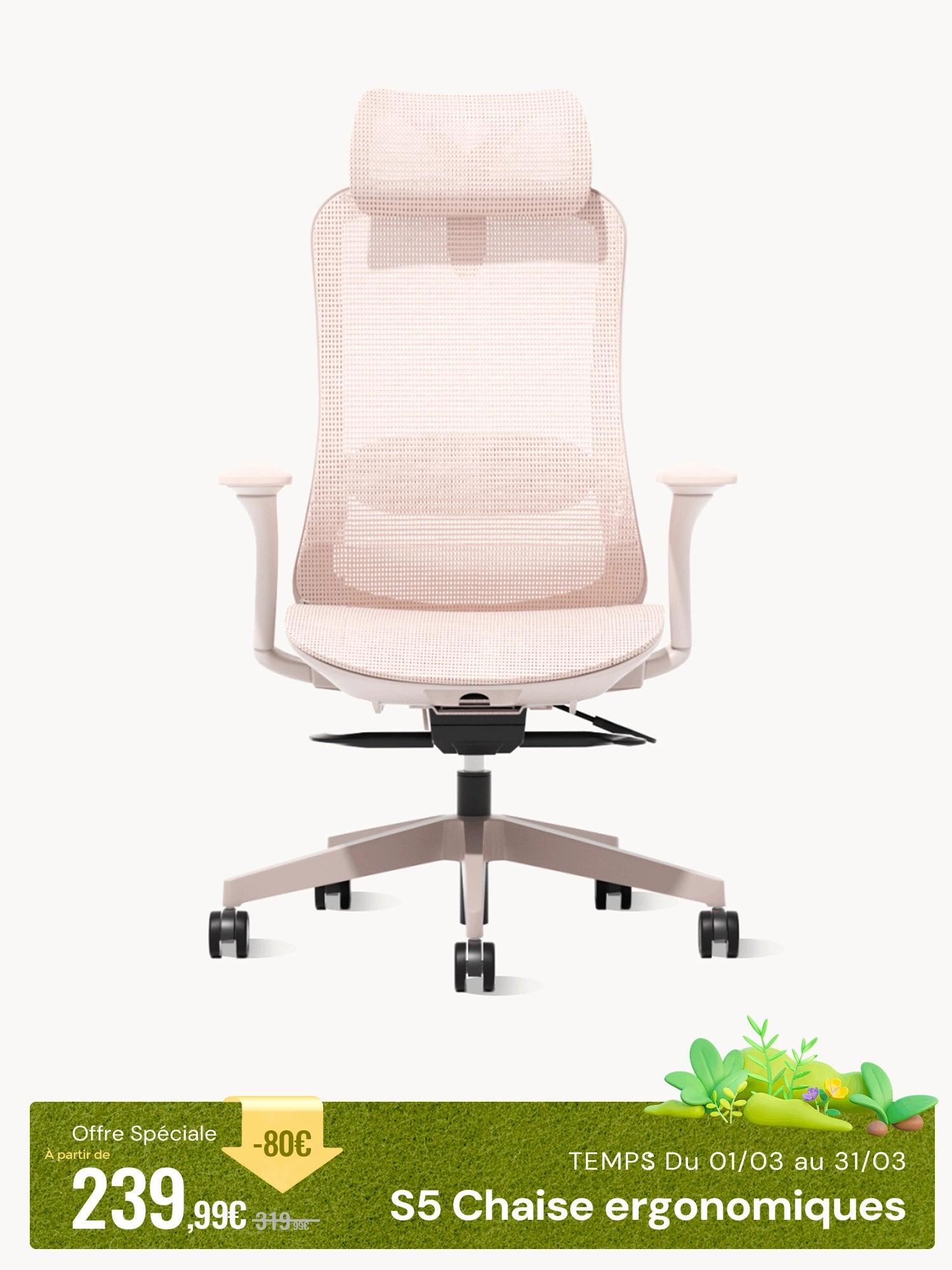 S5 Chaise de bureau au design arqué et épuré