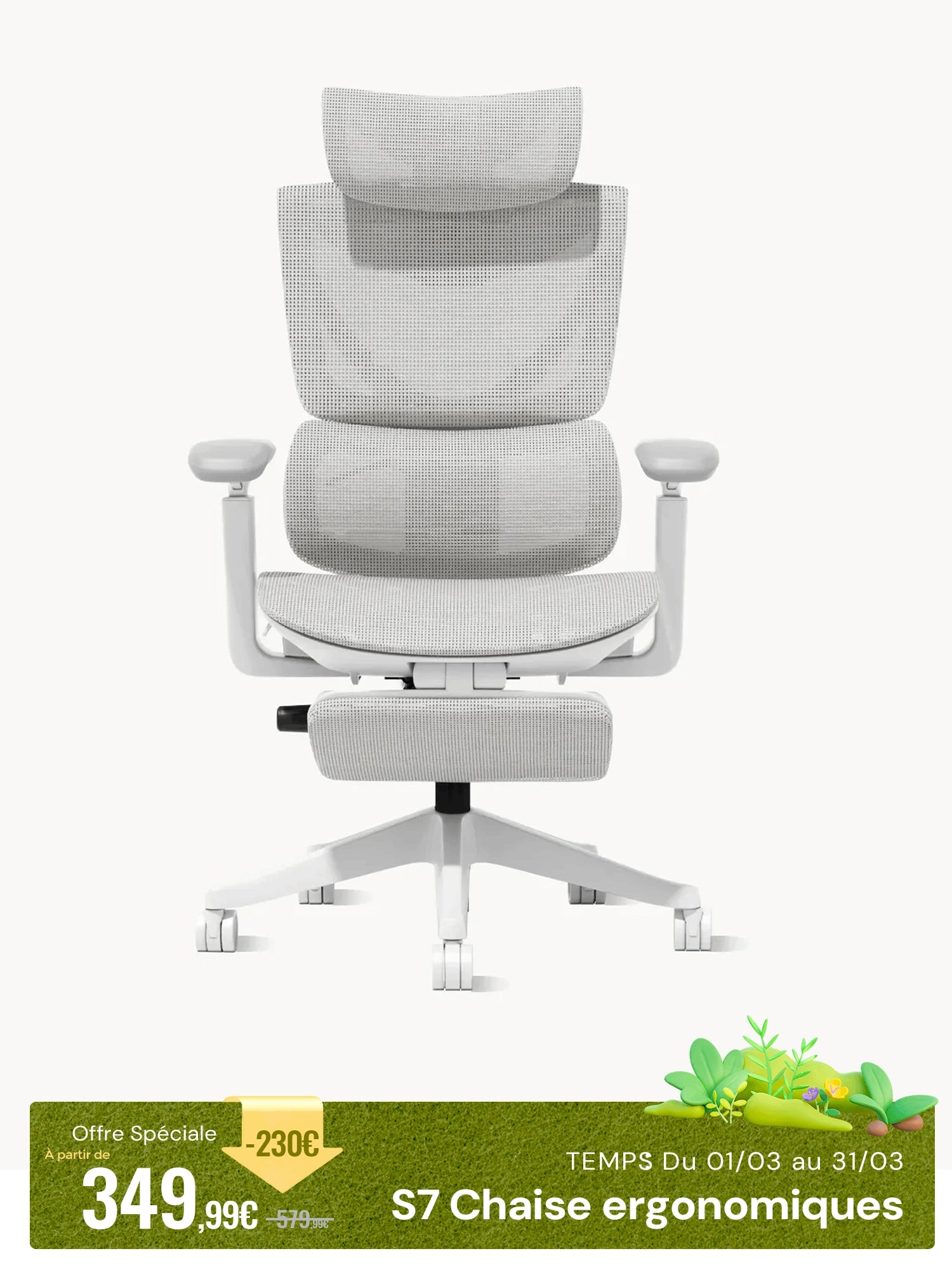 S7 Chaise de bureau ergonomique avec réglage à trois boutons