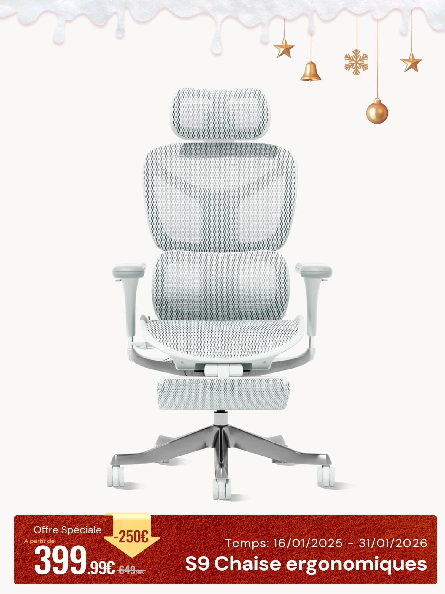 S9 Pro Chaise de bureau ergonomique avec réglage One-Touch