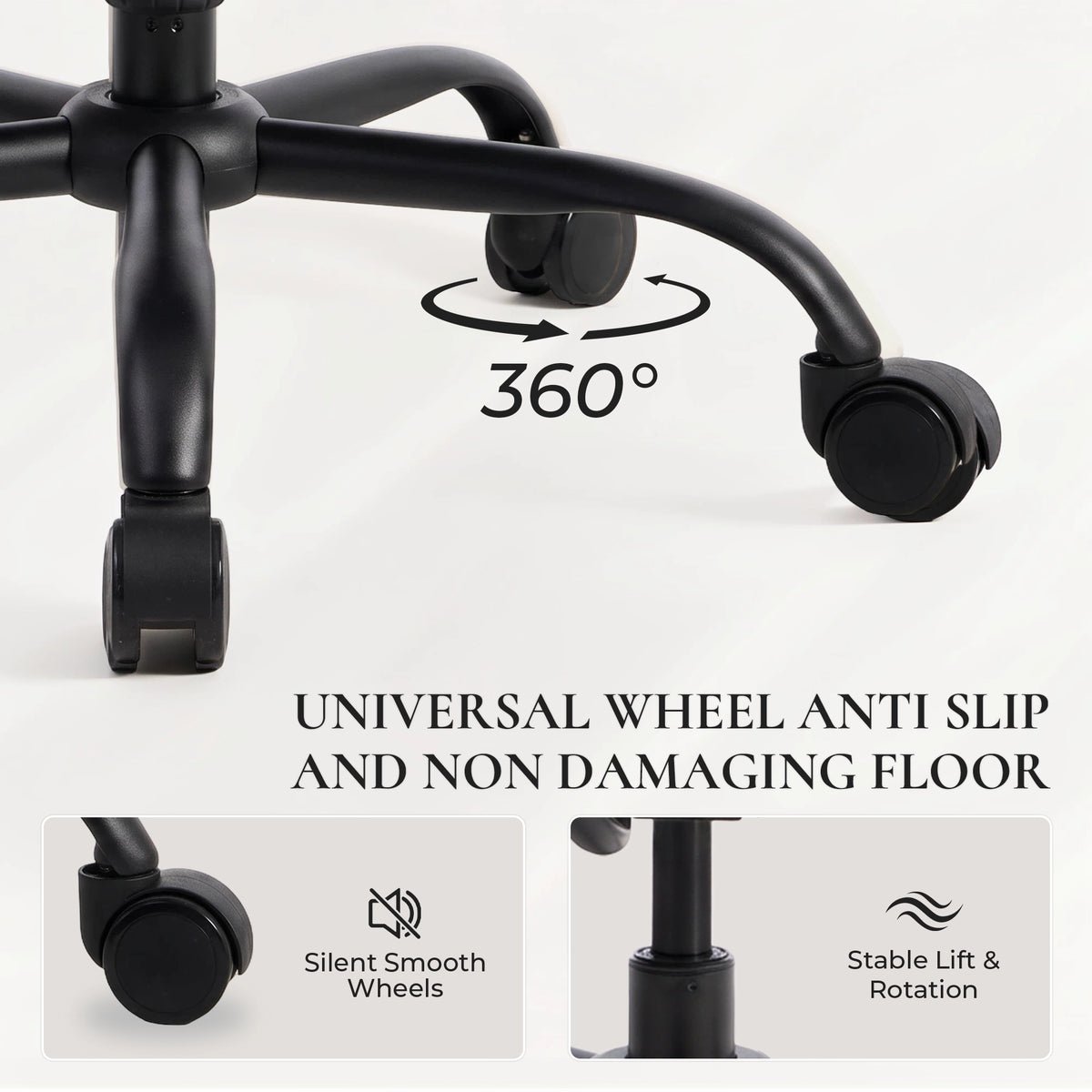 Fauteuil de bureau en cuir noir avec roues pivotantes 360° et roulettes anti-rayures