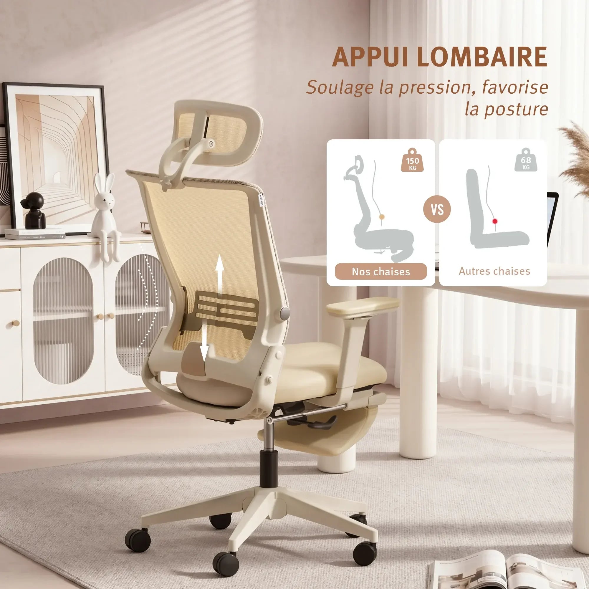 S4 Chaise de bureau ergonomique avec dossier rabattable