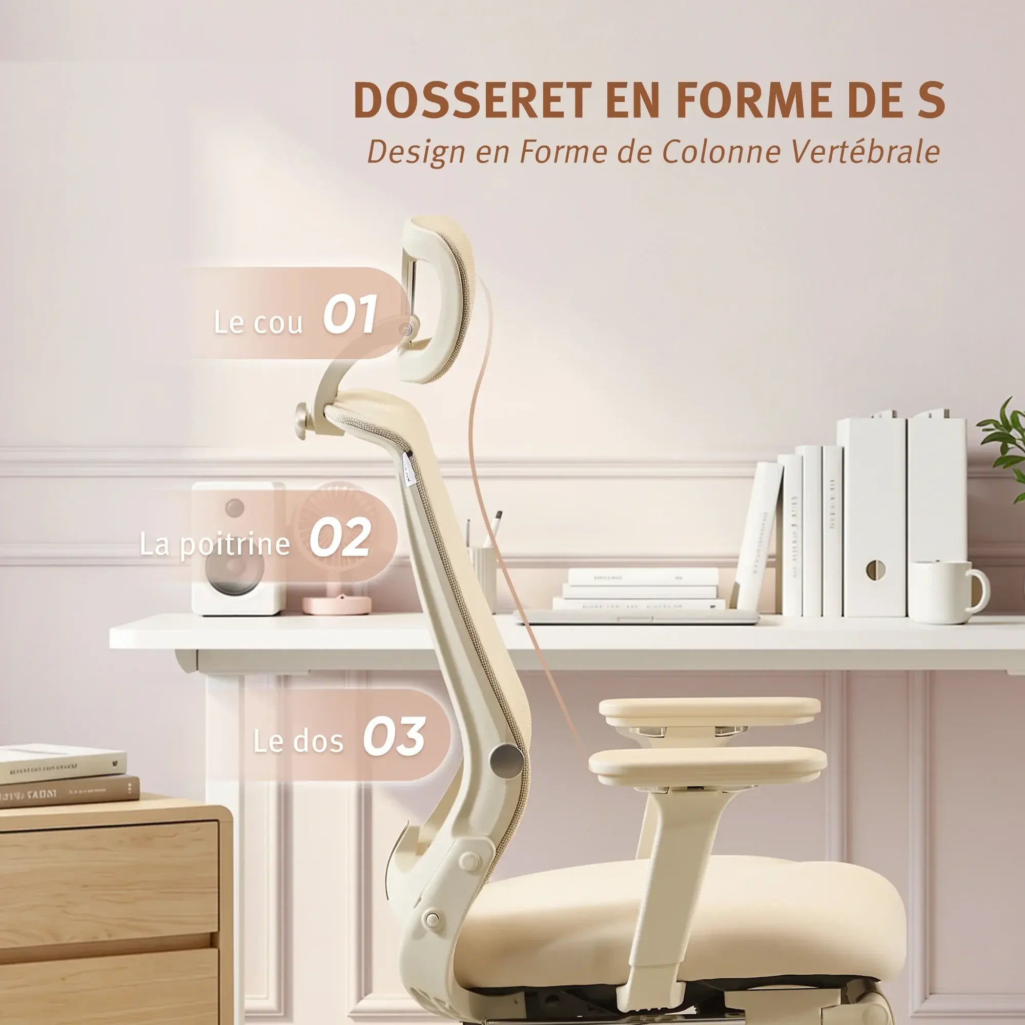 S4 Chaise de bureau ergonomique avec dossier rabattable