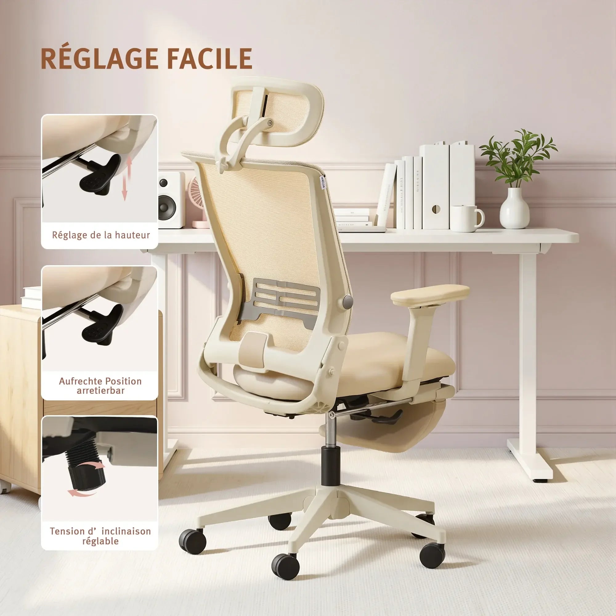 S4 Chaise de bureau ergonomique avec dossier rabattable