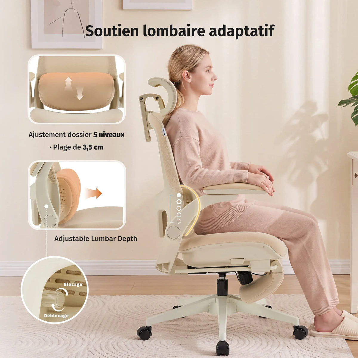Welax S4 Pro – Chaise de bureau ergonomique avec dossier pliable
