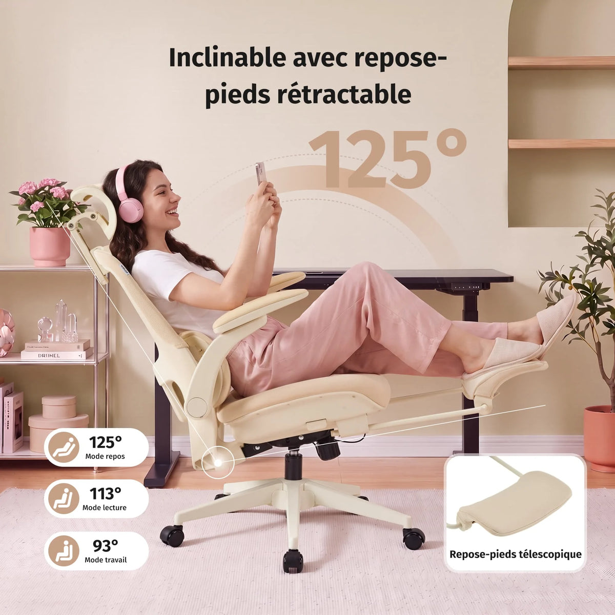 Welax S4 Pro – Chaise de bureau ergonomique avec dossier pliable