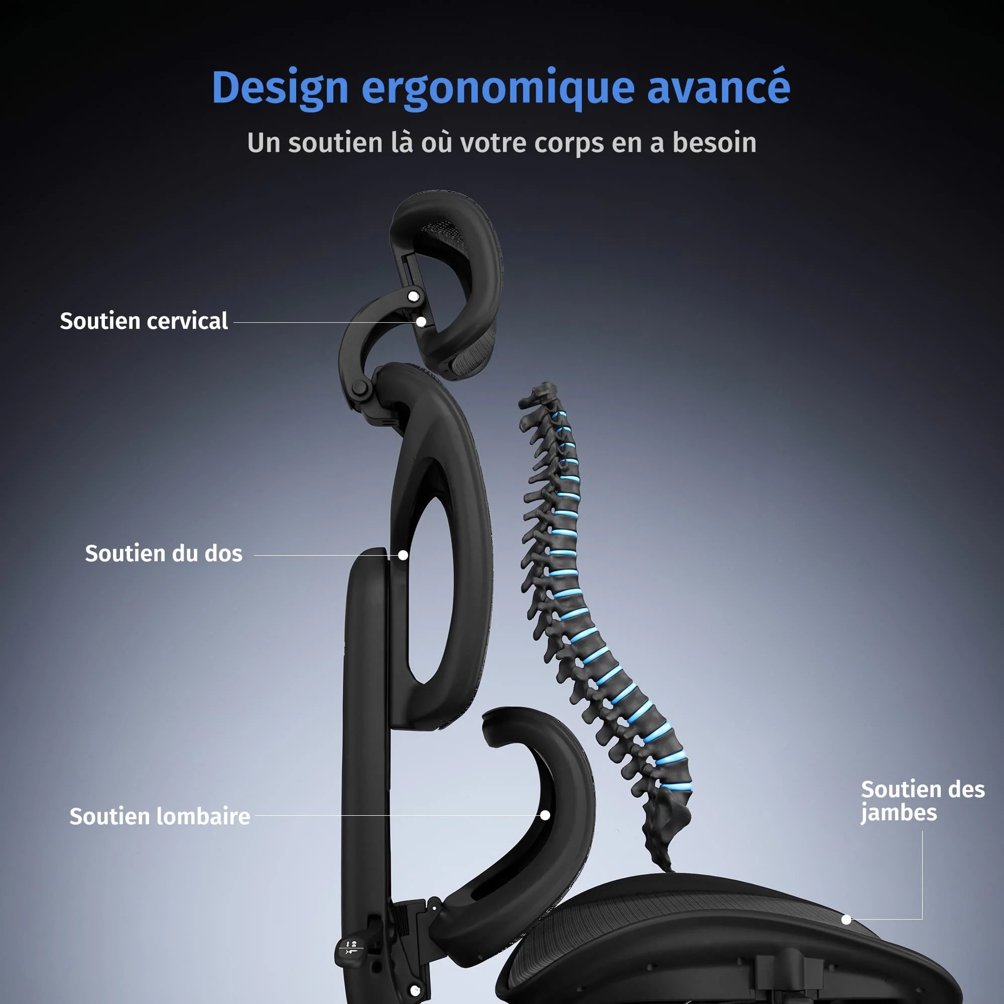S9 Pro Chaise de bureau ergonomique avec réglage One-Touch