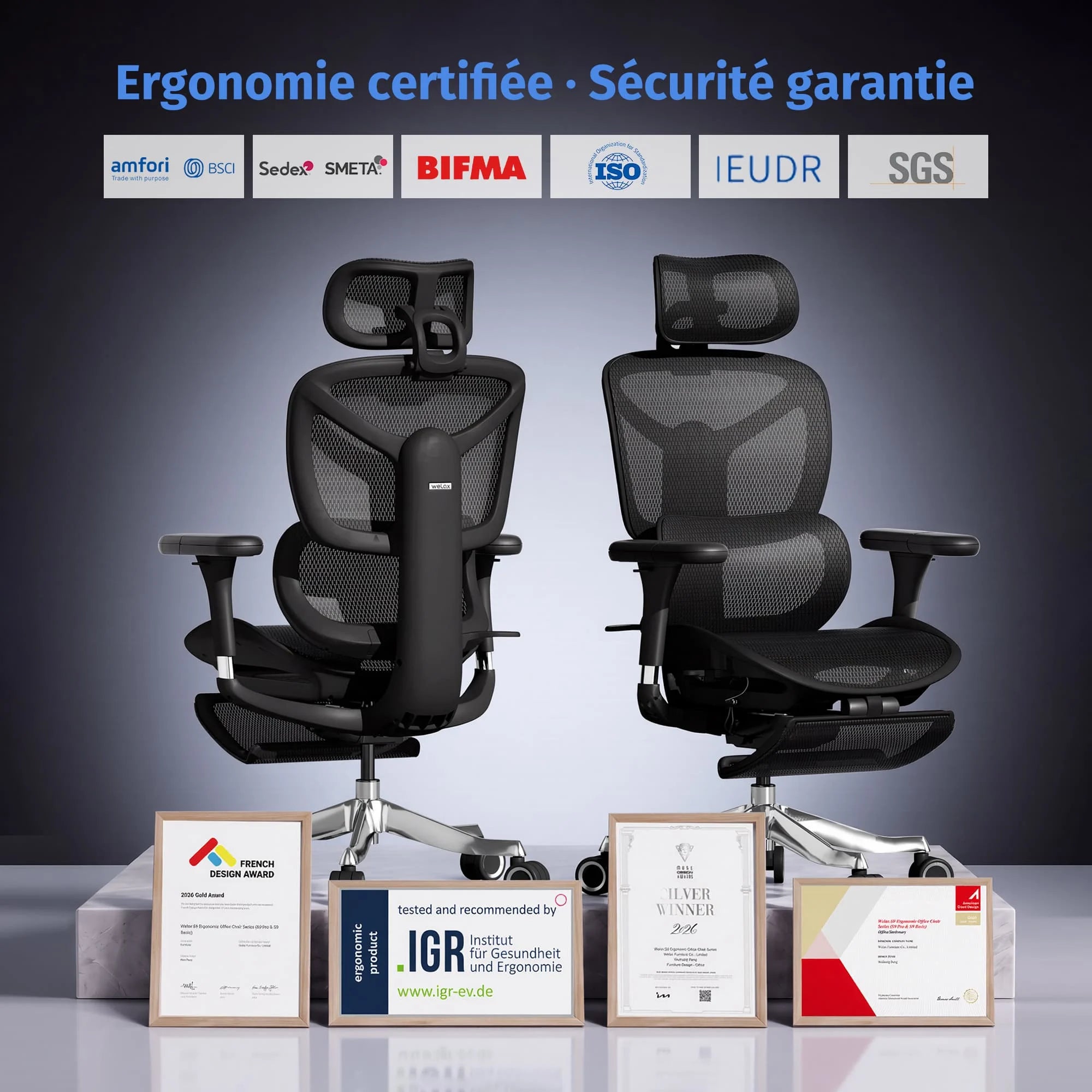 S9 Pro Chaise de bureau ergonomique avec réglage One-Touch