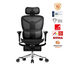 Chaise de bureau ergonomique noire, dossier mesh, appui-tête, accoudoirs, base à roulettes