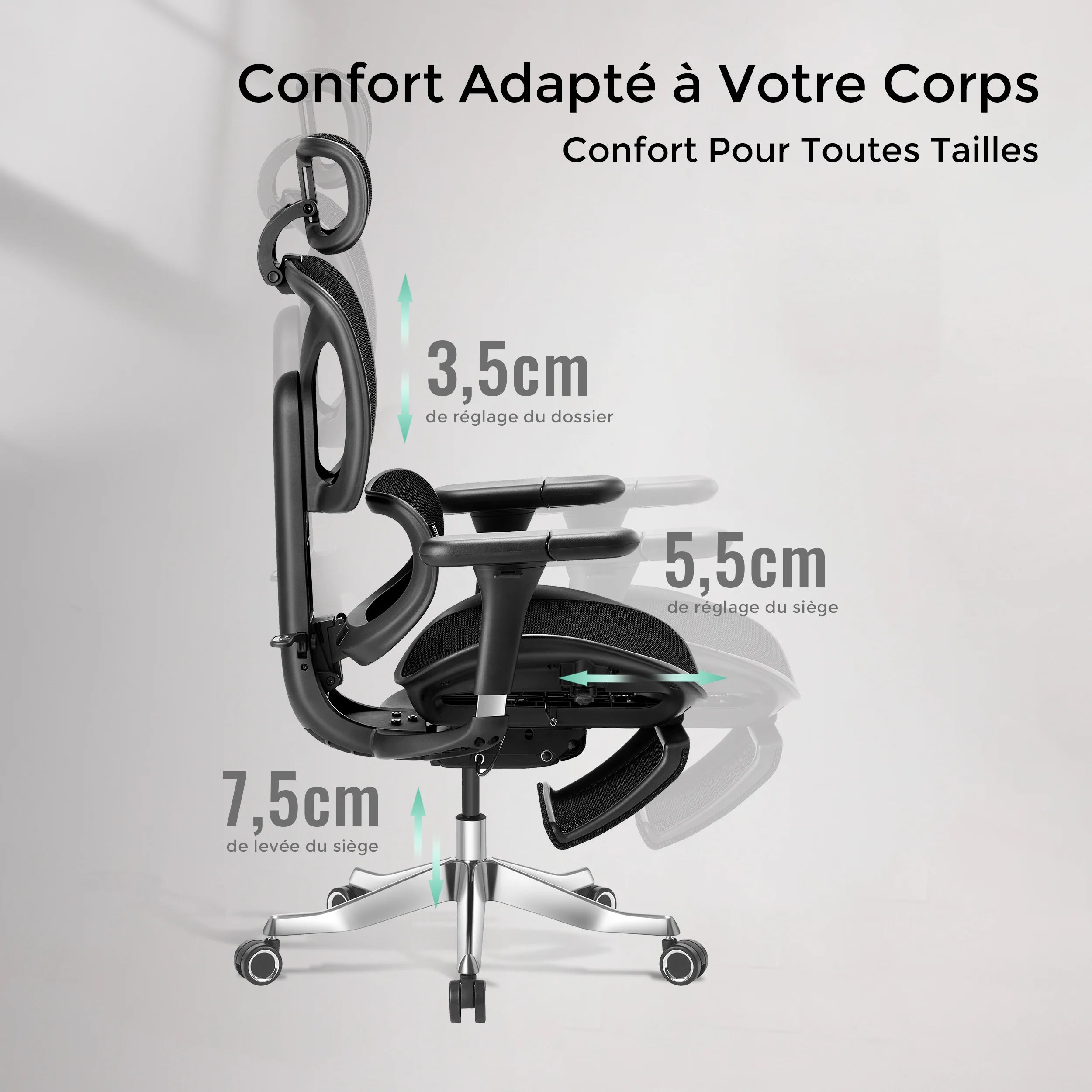 S9 Pro Chaise de bureau ergonomique avec réglage One-Touch